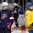 ST. CATHARINES, CANADA - JANUARY 14: USA's Jesse Compher #14 and Sweden's Felicia Linder #8 look on during warm-ups prior to semifinal round action at the 2016 IIHF Ice Hockey U18 Women's World Championship. (Photo by Jana Chytilova/HHOF-IIHF Images)

